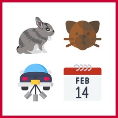 4 love icon. Vector illustration love set. wedding car and rabbit icons for love works