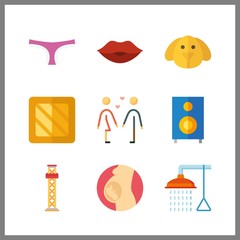 9 love icon. Vector illustration love set. box and bathing icons for love works