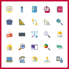 25 office icon. Vector illustration office set. set square and networking icons for office works