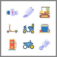 9 motor icon. Vector illustration motor set. gas station and garage icons for motor works