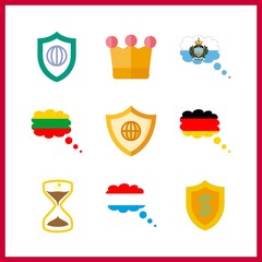 9 medieval icon. Vector illustration medieval set. luxemburg and lithuania icons for medieval works