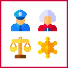 4 authority icon. Vector illustration authority set. justice and sheriff icons for authority works