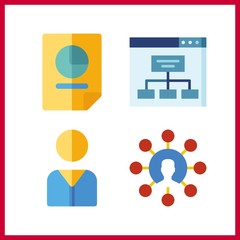 4 project icon. Vector illustration project set. sitemap and stats icons for project works