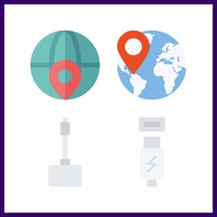 4 transfer icon. Vector illustration transfer set. worldwide and usb cable icons for transfer works