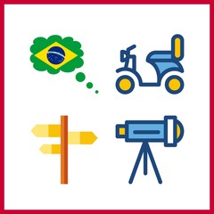 4 silhouette icon. Vector illustration silhouette set. telescope and motorbike icons for silhouette works
