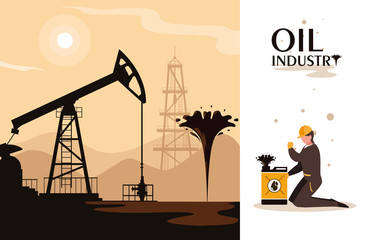 oil industry scene with derrick and worker