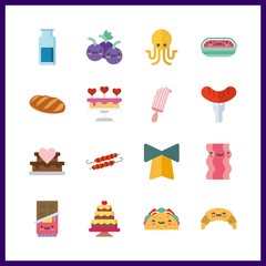 16 delicious icon. Vector illustration delicious set. octopus and bread icons for delicious works