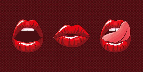 set of sexy woman mouths pop art style
