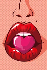 Peel and stick wall murals GTST - Dutch soap sexy woman mouth with heart pop art style