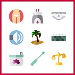9 spa icon. Vector illustration spa set. volume and test tubes brush icons for spa works