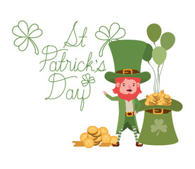 st patricks day label with leprechaun character