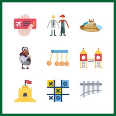 9 toy icon. Vector illustration toy set. plane ticket and friendship icons for toy works