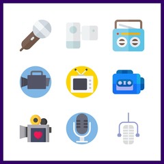 9 broadcast icon. Vector illustration broadcast set. video camera and microphone icons for broadcast works