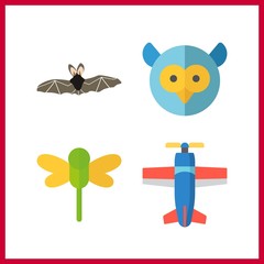 4 fly icon. Vector illustration fly set. owl and dragonfly icons for fly works