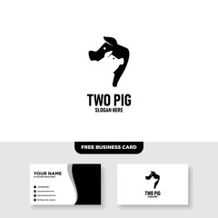 Two Pig Logo Vector Template, Free Business Card Mockup