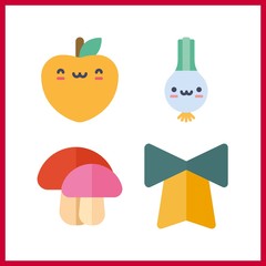 4 vegetarian icon. Vector illustration vegetarian set. peach and scallion icons for vegetarian works