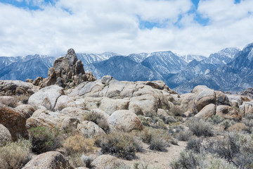 Alabama Hills Recreation Area in Lone Pine California features weird boulders and rock formations