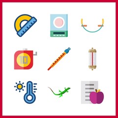 9 scale icon. Vector illustration scale set. measuring and lizard icons for scale works