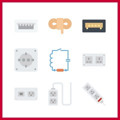 9 cable icon. Vector illustration cable set. usb and wiring icons for cable works