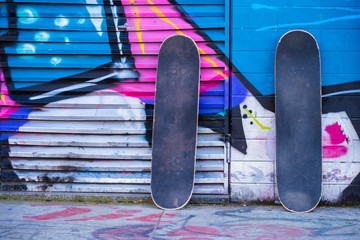 two skate boards