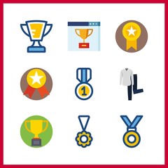 9 best icon. Vector illustration best set. shirt and trousers and ranking icons for best works