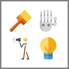 4 creative icon. Vector illustration creative set. mechanical arm and painted icons for creative works