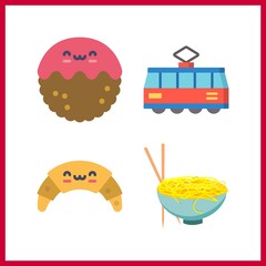 4 traditional icon. Vector illustration traditional set. meatball and croissant icons for traditional works