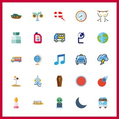 25 night icon. Vector illustration night set. comet and carousel icons for night works