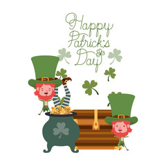 happy patricks day label with leprechauns character