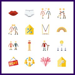 16 relationship icon. Vector illustration relationship set. real estate and hug icons for relationship works