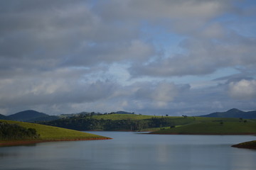Great view of the lake from the Piracaia dam on a cloudy afternoon
