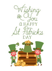 wishing you a happy st patricks day label with leprechauns character