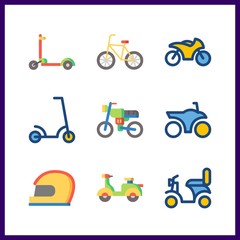 9 bike icon. Vector illustration bike set. motorbike and helmet icons for bike works