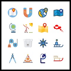 16 north icon. Vector illustration north set. windrose and magnet icons for north works