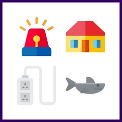 Obraz premium 4 danger icon. Vector illustration danger set. roof and shark icons for danger works