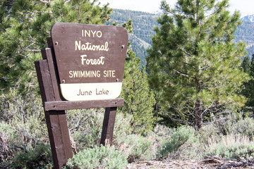 June Lake, California - Sign for the Inyo National Forest June Lake Swimming site, near the Oh! Ridge Campground