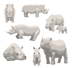 White Rhinoceros with Baby Cartoon Vector Illustration