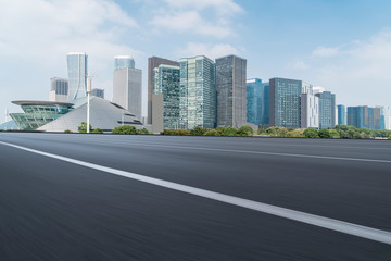 Highway Road and Skyline of Modern Urban Architecture in Hangzhou..