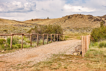 Fototapeta na wymiar Various Fences on Land in Wyoming