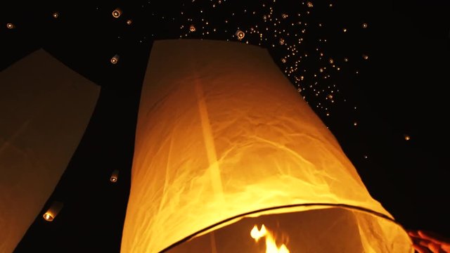 beautiful floating lanterns yi peng festival Thailand