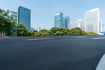 Highway Road and Skyline of Modern Urban Architecture in Hangzhou..