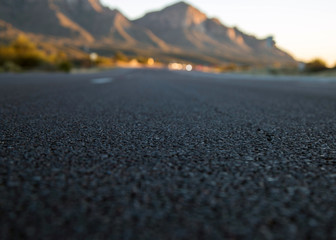 pavement on the highway. blacktop with mountain background 