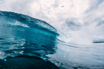 Big blue wave in ocean. Breaking wave in Oahu