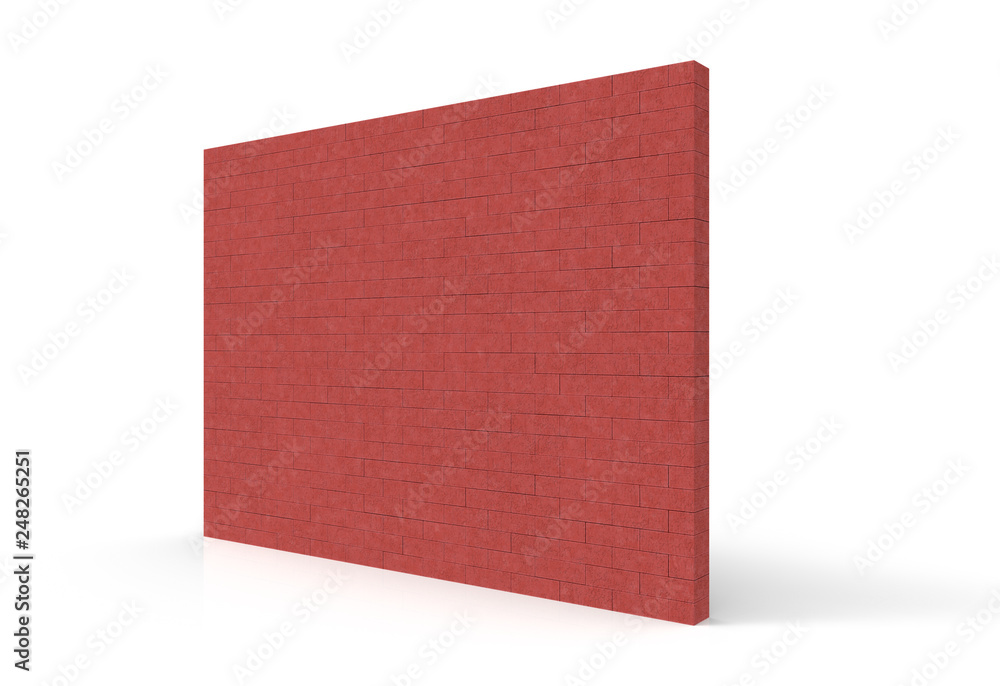 Poster 3d rendering. perspective view of textured red brick wall with clipping path on gray background.