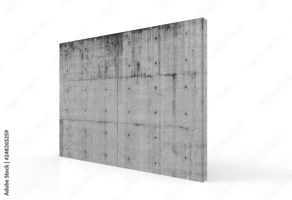 Poster 3d rendering. perspective view of textured cement plate stack wall with clipping path on gray backgr