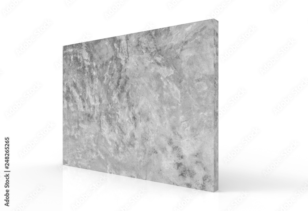 Poster 3d rendering. perspective view of textured natural cement wall with clipping path on gray background