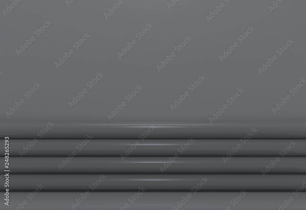 Poster 3d rendering. luxury dark curve panels with copy space gray wall background.