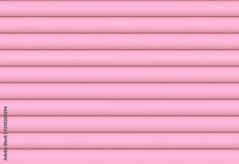 Poster 3d rendering. sweet soft pink color tone horizontal cylinder curve pattern shutter door wall backgro