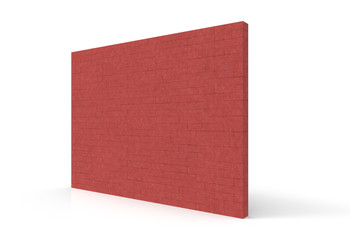 3d rendering. perspective view of textured red brick wall with clipping path on gray background.