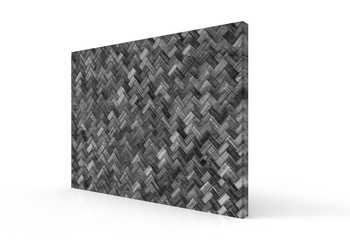 3d rendering. perspective view of textured dark bamboo weaving craft wall with clipping path on gray background.